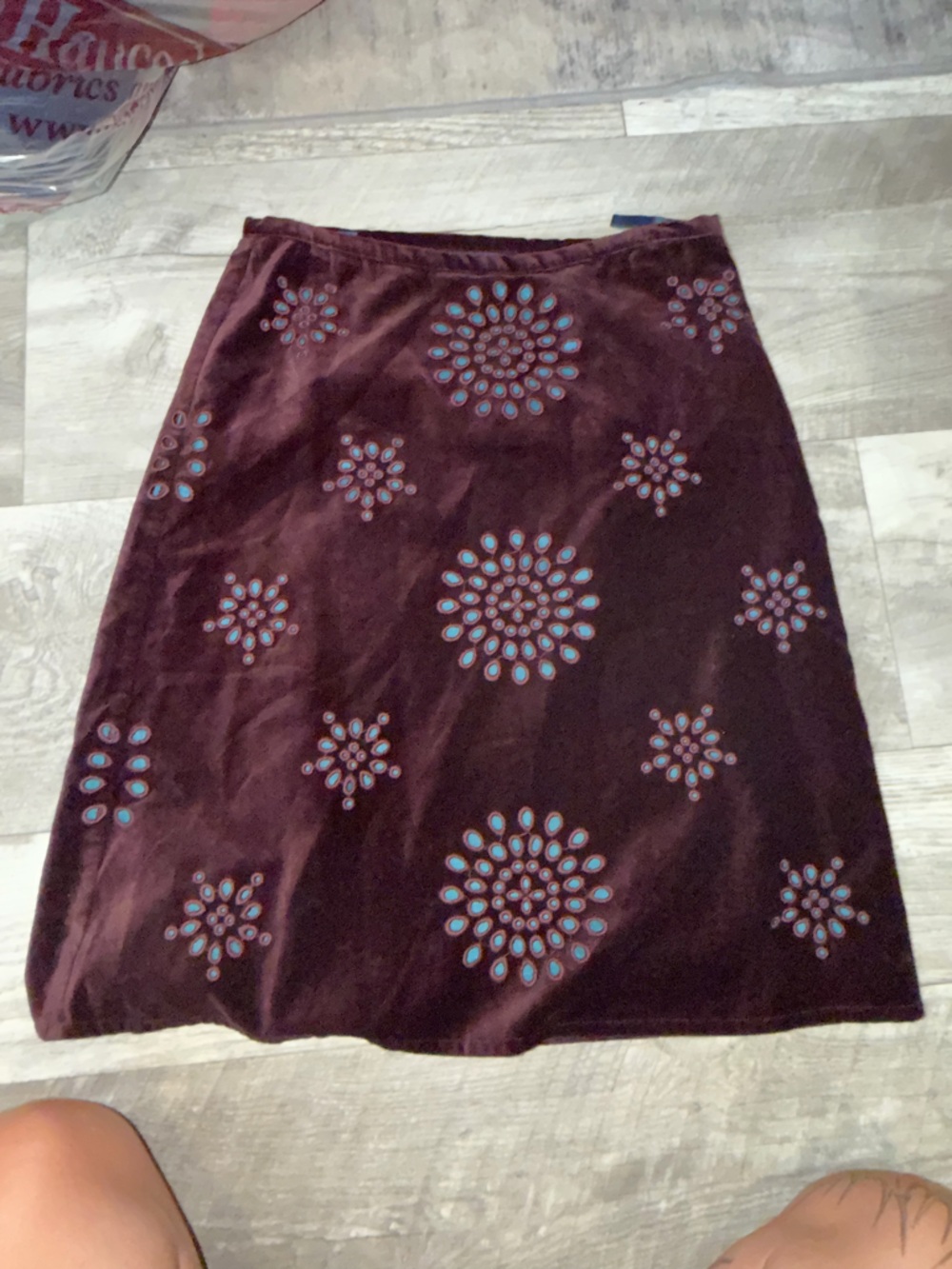 Boden Velvet Skirt in Burgundy with Teal Lining